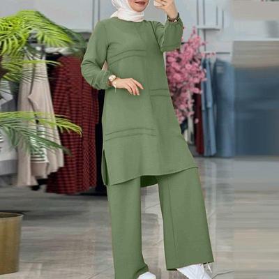 Ramadan Two Piece Sets Shirt Dress Pants Women Muslim Sets Shirt Blouse Musulman Ensembles Moroccan Kaftan Dress