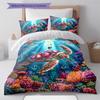 Colorful Sea Turtle Pattern Bedding Set Quilt Cover Pillowcase Home Decor Gift (1 * Duvet Cover + 2 * Pillowcase, Without Core)