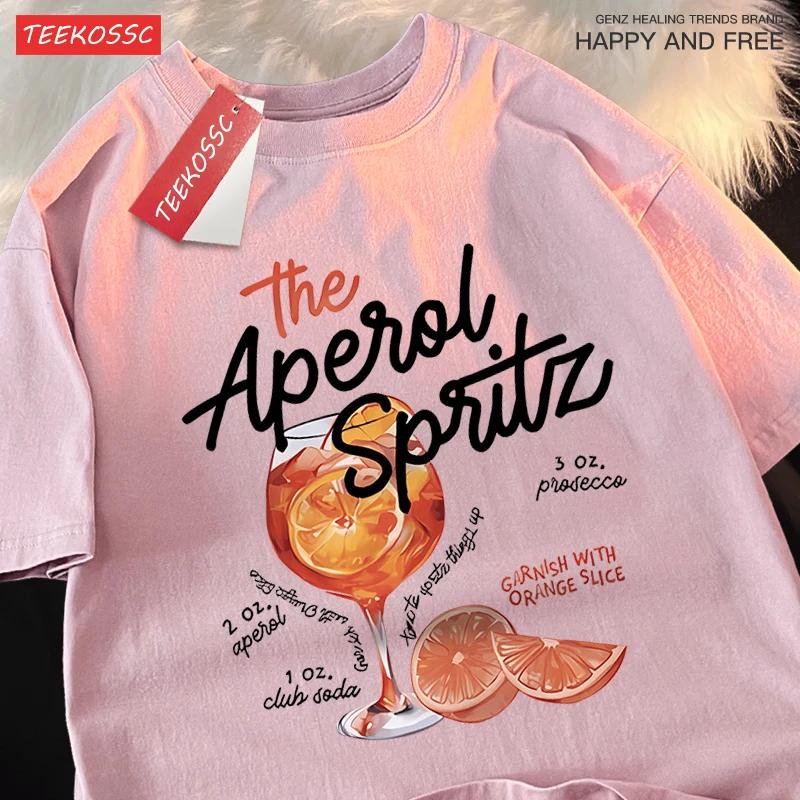 2025 Summer Ice lemon wine drink print Men's 100% cotton T-shirt with round neck loose and fashionable cotton short sleeves