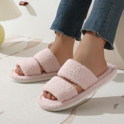 Nuove Pantofole Invernali in Cotone Peluche a Punta Aperta, Piatte con Suola Morbida, Calde e Soffici per Uso Domestico Indoor