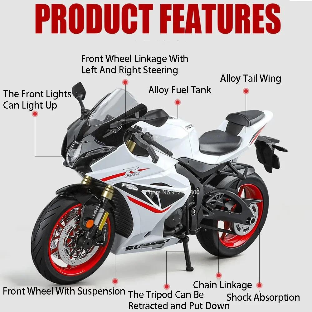 1:9 R1M SUZUKI GSX-1000R Motorcycle Model Toy Alloy Diecast Supportable Tripod Simulation Off-road Motor Models Toys Kids Gifts