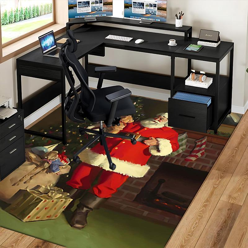 Christmas Santa Claus Chair Mat - Anime Cartoon Design, Non-Slip Carpet for Office, Home Decor, Living Room, Bedroom, Gaming Room & Dormitory.R045