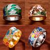 Green Leaf Enamel Handmade Oil Dropping Women's Ring Charm High Luxury Westernized Prom Fancy Birthday Gift Fashion Jewelry