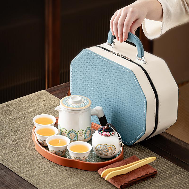 Portable Chinese Guyun Travel Tea Set Outdoor Small Set Camping Tea Making Ceramic Kuaike Cup Gifts