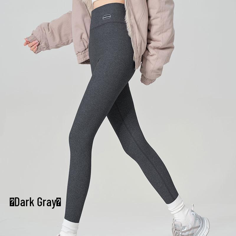 High Waist Warm Fleece-Lined Leggings - Vertical Stripe, Matte, Slimming Cotton for Autumn/Winter