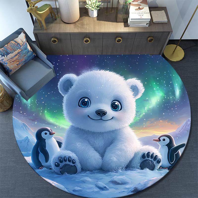 Polar Bear Round Area Rug,Carpet Rug for Living Room Bedroom Sofa Playroom Decor,Non-slip Floor Mat