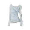 Vintage Streifen Patchwork Schaukelhals Langarm T-Shirt Damen Mode Buchstaben Druck Oberteil