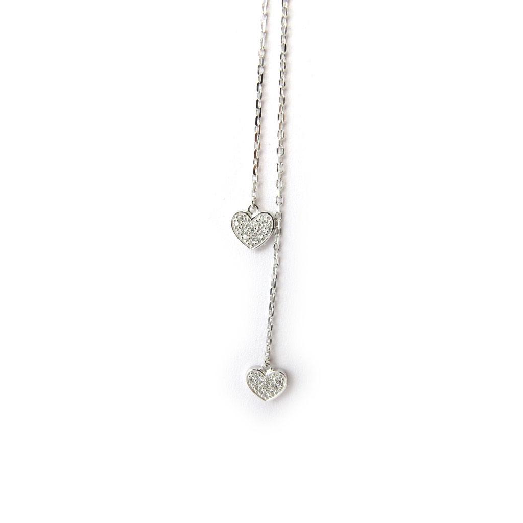 Les Trésors De Lily [N4007] - Silver Necklace 'Love' Silver White (rhodium-plated) - Hearts 8x8 Mm
