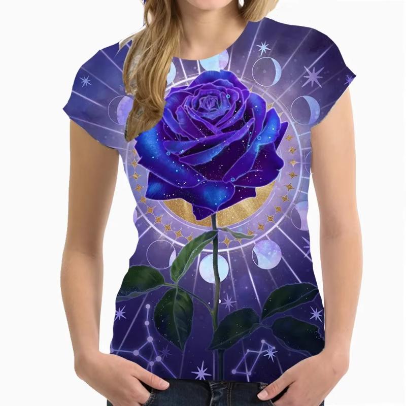 

New 3D Printing Women s Short Sleeved T-shirt Rose Graphix Summer Casual Y2k Harajuku Round Neck T Shirt Clothing 6XL