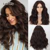 MISS WIG Lange brune bølgete parykker for kvinner Midtdel Krøllete brune blandet blonde parykker Syntetiske høydepunkter for daglig fest