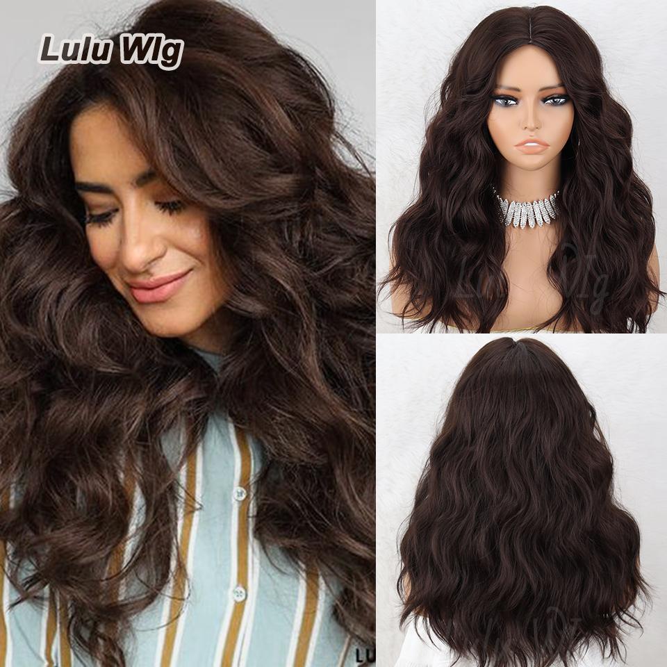MISS WIG Lange brune bølgete parykker for kvinner Midtdel Krøllete brune blandet blonde parykker Syntetiske høydepunkter for daglig fest