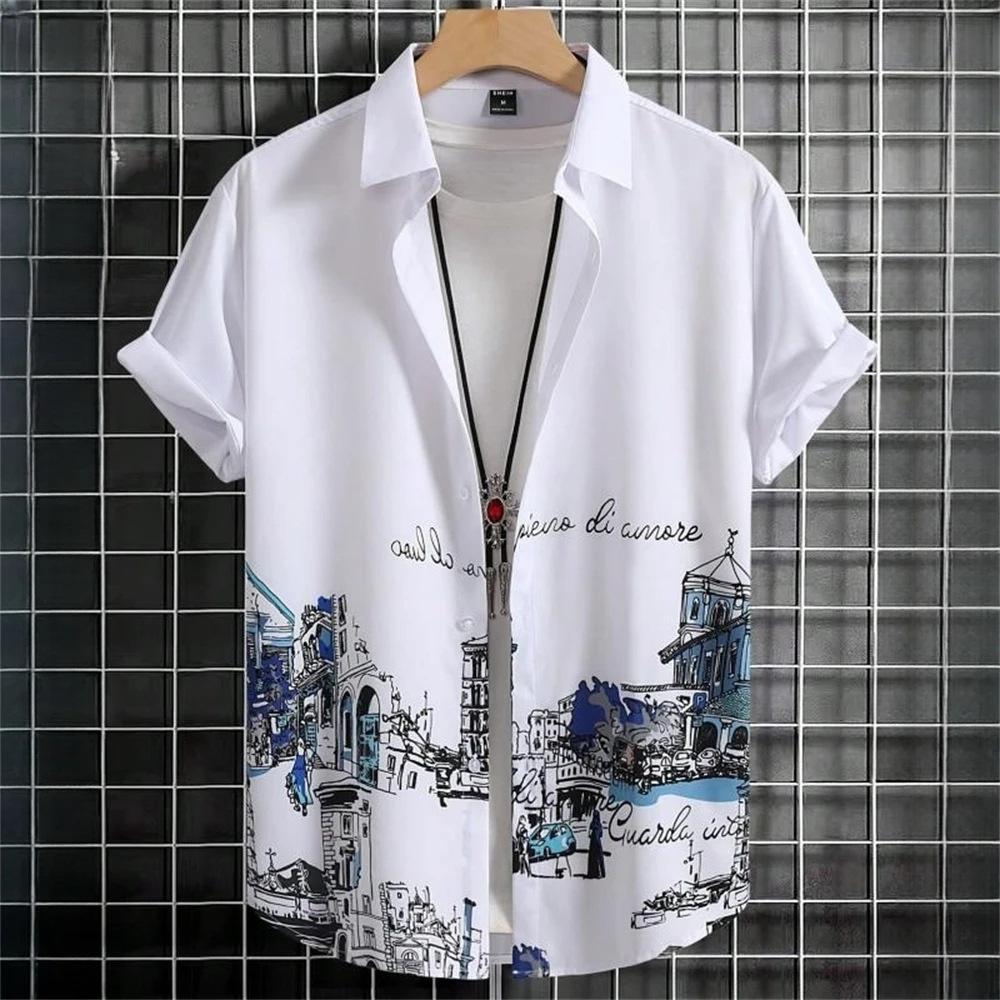 3D Printed Geometry Men's Shirts Loose Casual Fashion Button Short Sleeve Lapel Hawaiian Blouse Shirts for Summer Clothing