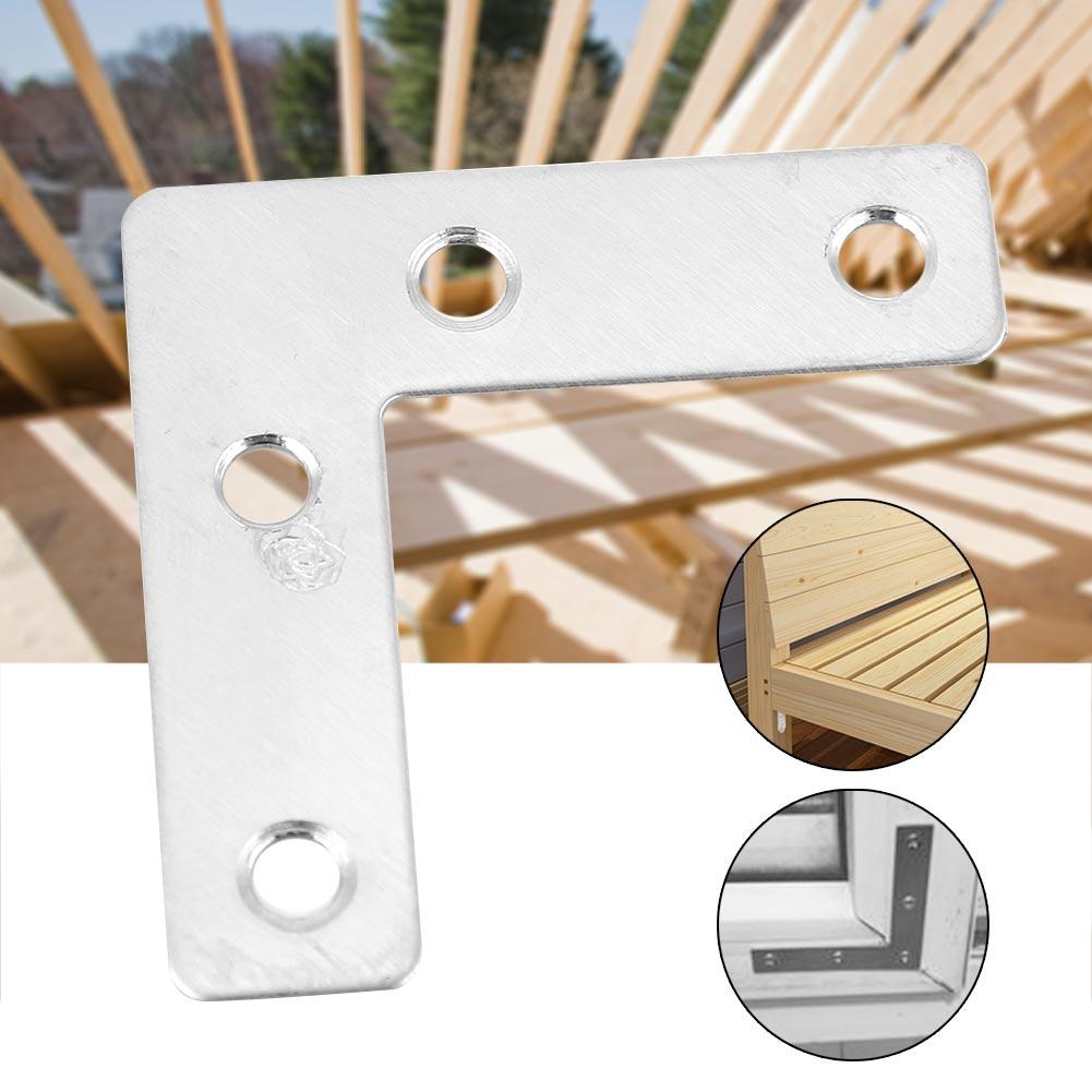 50 peças Placa de Canto em L de Aço Inoxidável Conector Conexões para Móveis Conectores (80 mm)