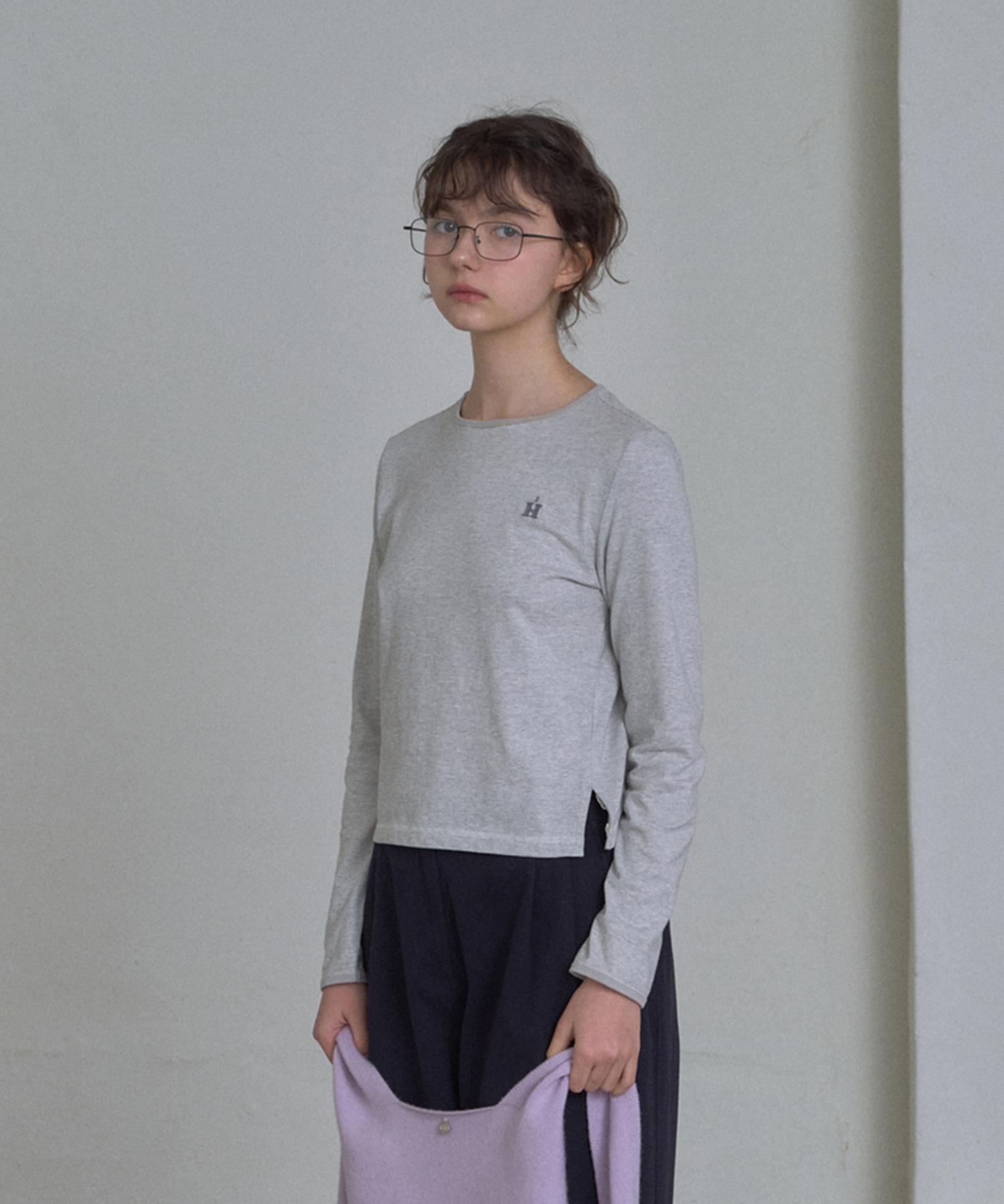 Hane H Needlework T-Shirt_Gray Stripe S