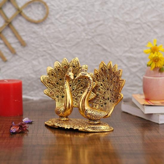 

@ India Metal Double Lovers Peacock Statue Pair Showpiece 680Gm