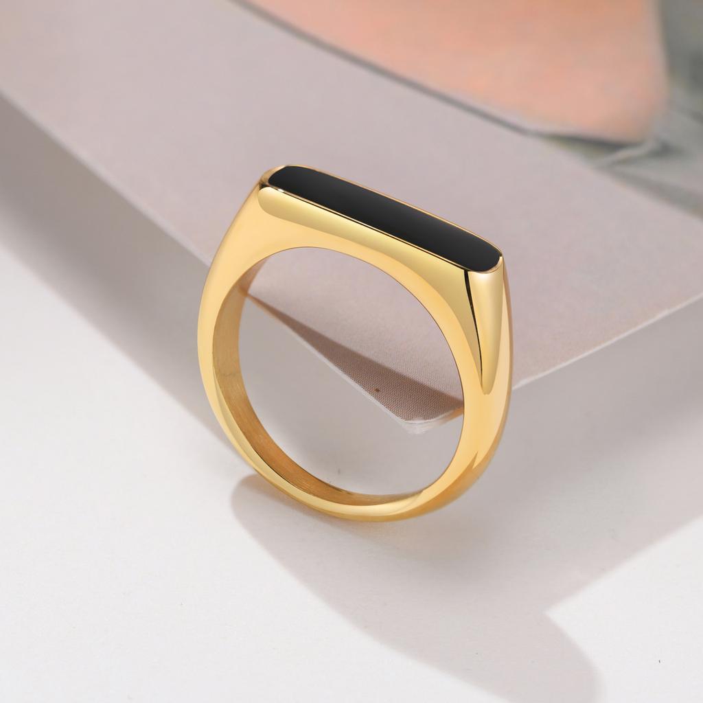 Signet Bar Ring in Gold Color, Minimalist Geometric Ring,Stainless Steel Rectangle Bar Dainty Ring