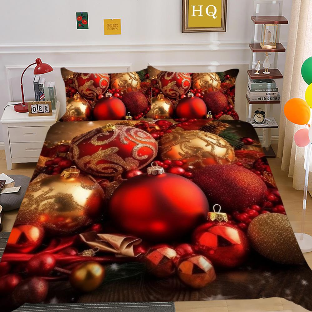 Świąteczny Nadruk Cyfrowy Druk 3D Poliestrowa Poszewka na Poduszkę Poszwa na Kołdrę Dostępny Zestaw Dwu- lub Trzyczęściowy