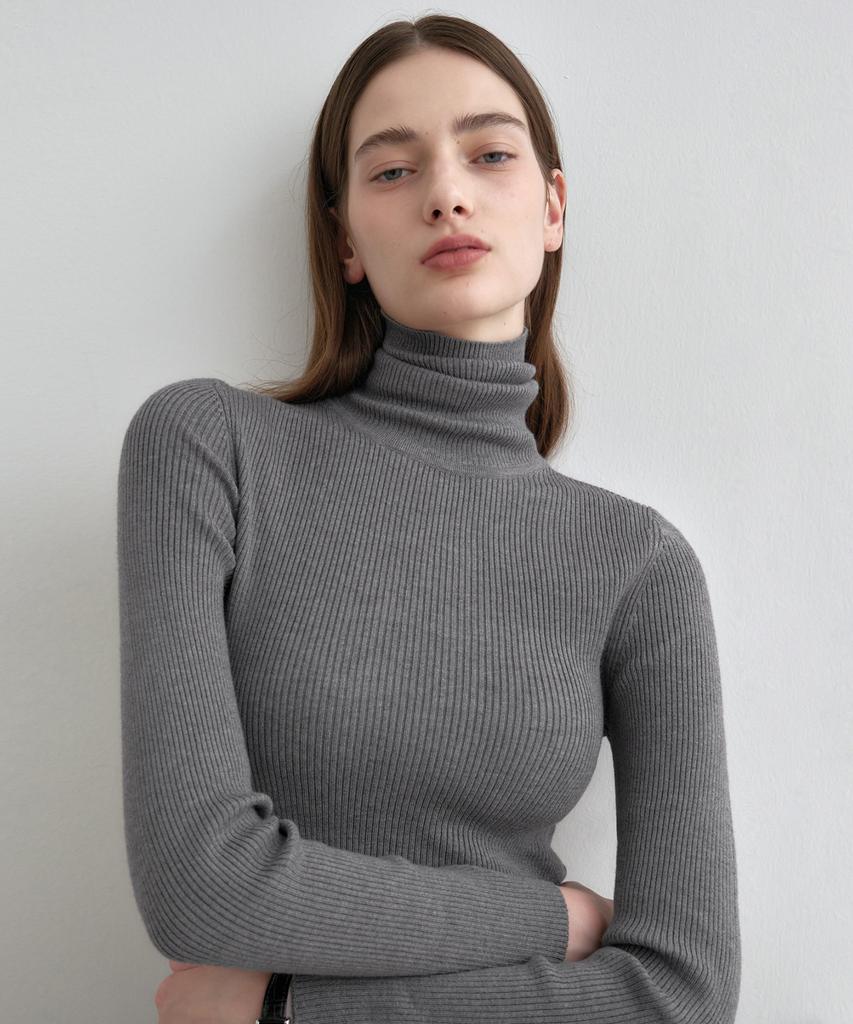 MONGDOL Turtleneck Slit Ribbed Knit Mdkt061_5 Colors