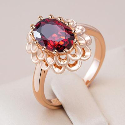 Bagues ovales en zircon rouge pour femmes, grandes bagues dorées, bijoux de fête, accessoires vintage, bagues à fleurs