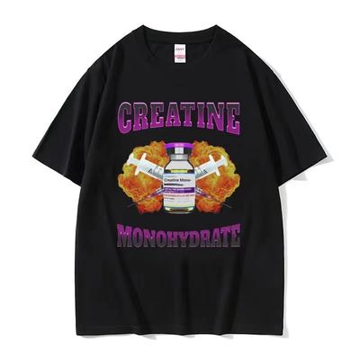 Fashion Oversized Gym Creatine Monohydrate Funny Meme T Shirt for Men Women Hip Hop T-shirt Vintage Cotton Short Sleeve T Shirts