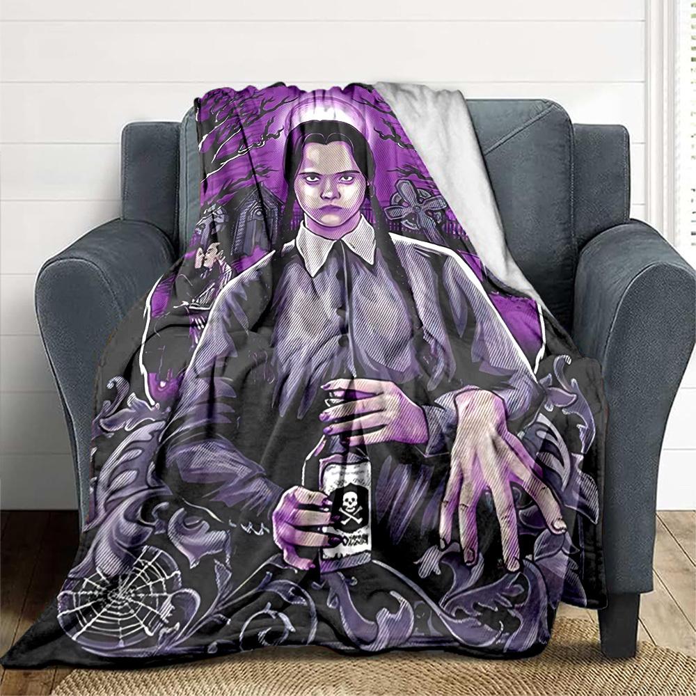 1pc Wednesday Flannel Blanket [Cozy Throw Blanket] For Sofa, Bed, Travel, Camping, Livingroom, Office, Couch, Chair, And Bed