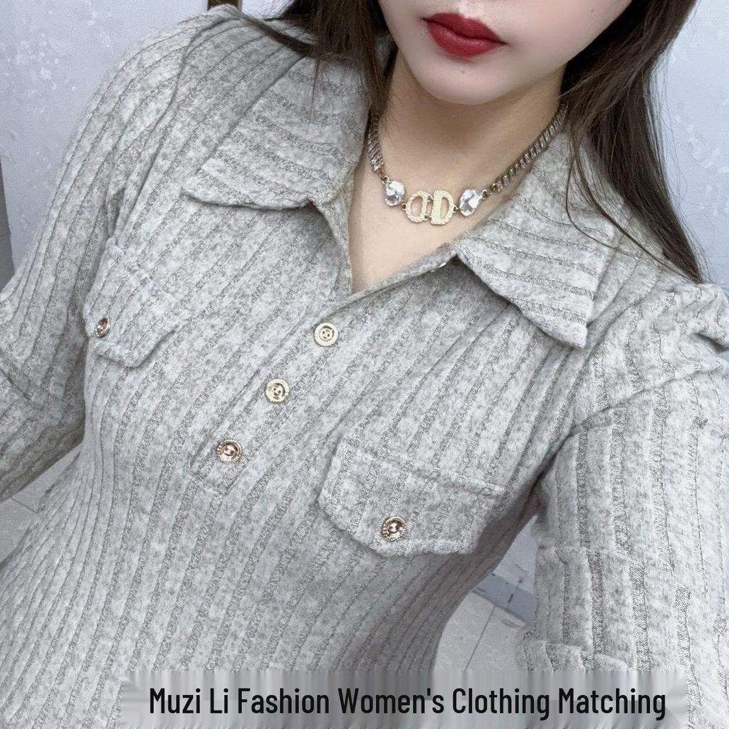 Plus Size Half-Open Collar Long Sleeve Women's Shirt - Autumn/Winter Style: Fashionable, Versatile, and Slimming.