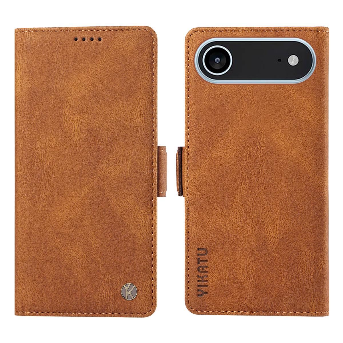 

Для iPhone 17 Кожаный чехол YIKATU YK-005 с ощущением прикосновения к коже Чехол-кошелек для телефона Brown