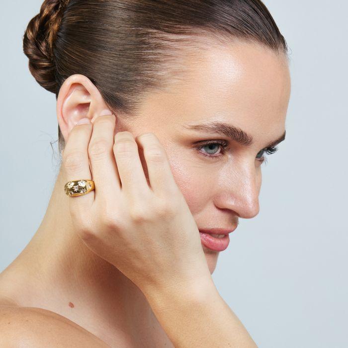 Bague - LUXENTER - Juini - alliage métallique finition or jaune 18 carats - oxyde de zirconium - largeur 11 mm