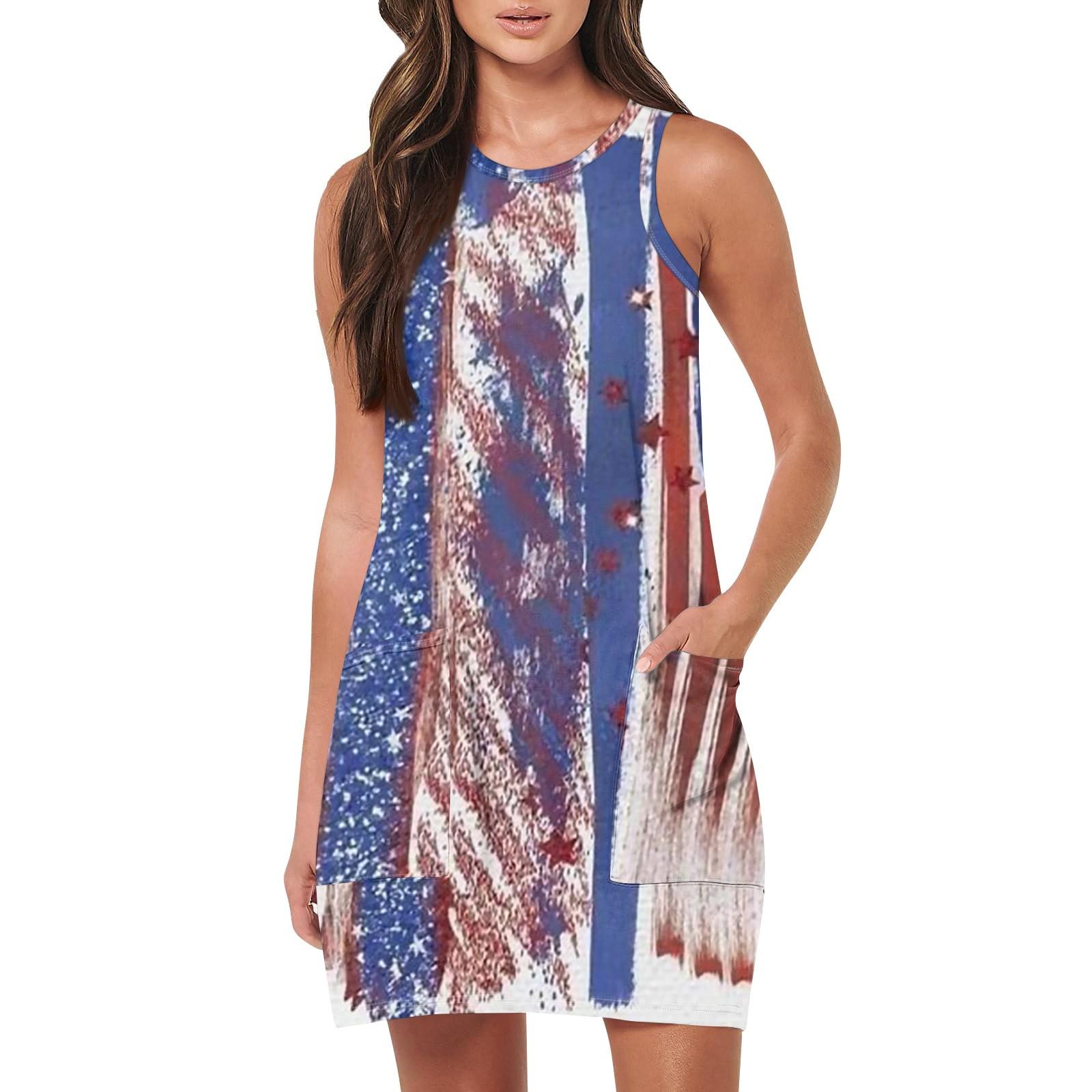 Женская мода Повседневные платья без рукавов Платья с принтом ко Дню независимости — фото 8