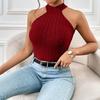 European and American Summer New Fashion Sleeveless Tight Threaded T-shirt Backless Neck Back Strap Knitted Top