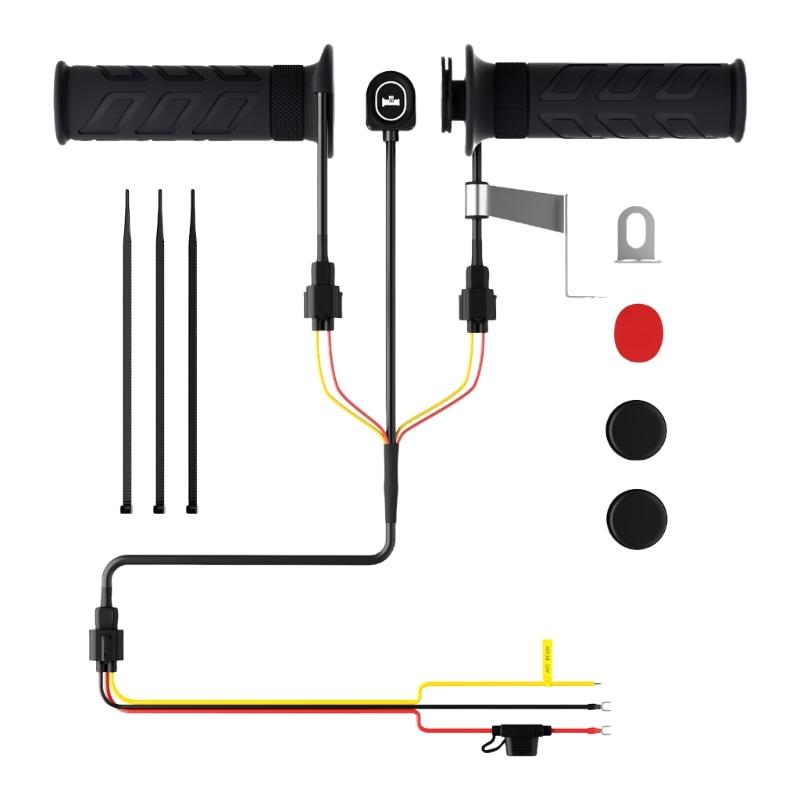 Motorcycle Handlebar Heated Grips Universal 12V Electric Warmers with 3 Temperature Setting Heated Motorcycle Hand Grips