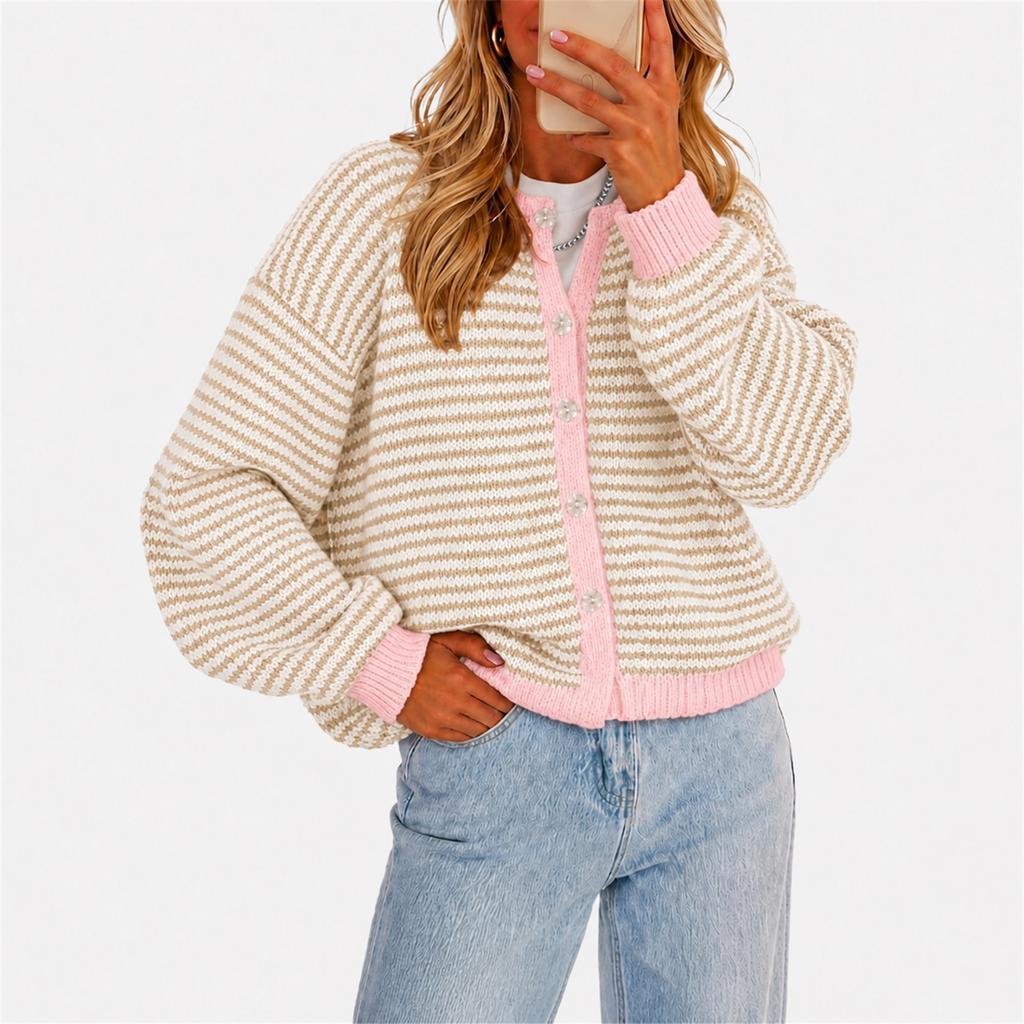 Casual Striped Button Cardigan Knitted Top Sweater