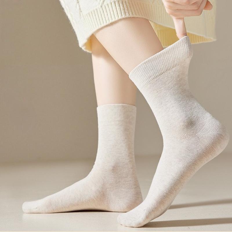 1/6 Pairs Autumn Women's Mid Calf Socks Comfortable and Breathable Solid Color Socks