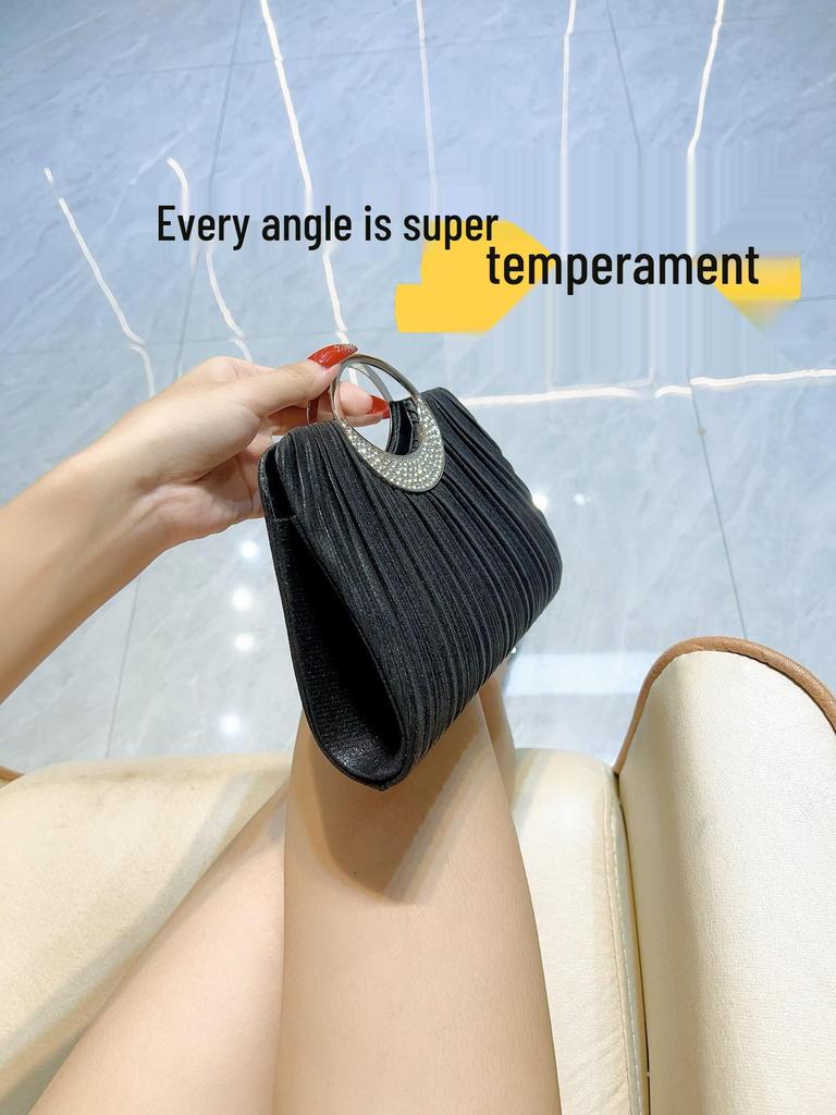 Elegant Pleated Leather Evening Handbag for Weddings and Parties