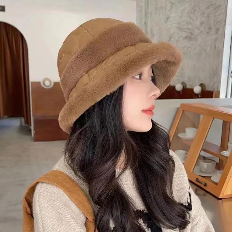 WTEMPO Winter Thickened Warm Plush Buckets Hat Women's Windproof Cold-proof Ear Protection Hats with Wild Edge