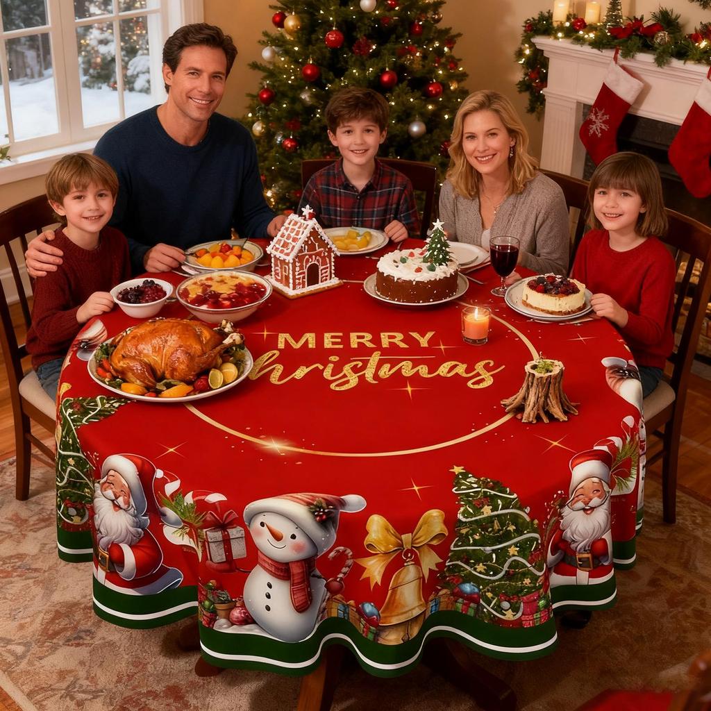 Tablecloth Round Vintage Polyester Cover Protector Round Christmas Table Cloth For Fall Thanksgiving Winter Holiday Kitchen