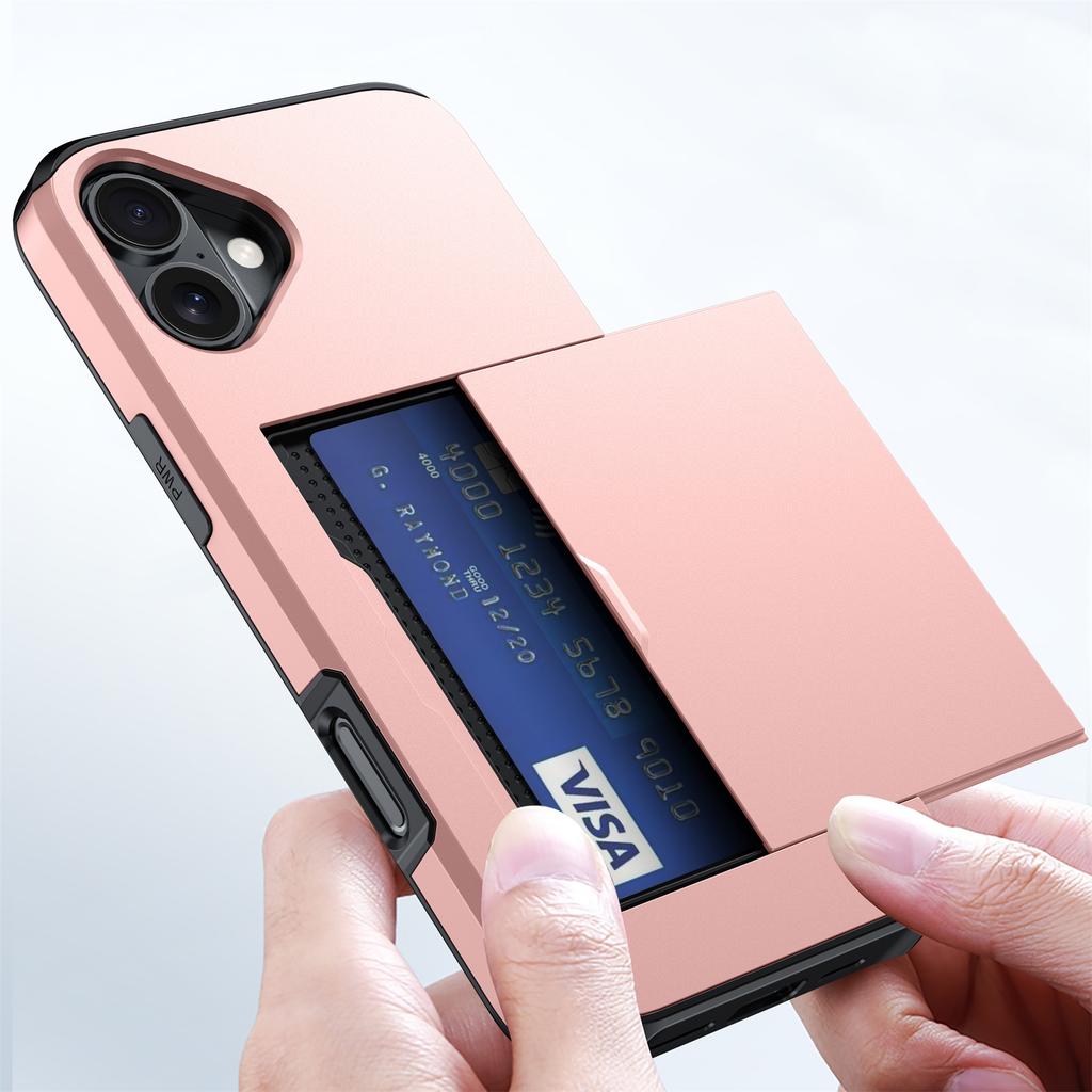 For iPhone 16 Plus Case with Card Holder TPU+PC Phone Cover Dual Layer Shockproof
