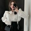 3D Floral Women's Shirt Korean Version Loose Turndown Collar Ruffle Design Single Breasted Lady Blouse Spring Casual Daily Famale Long Sleeved Top