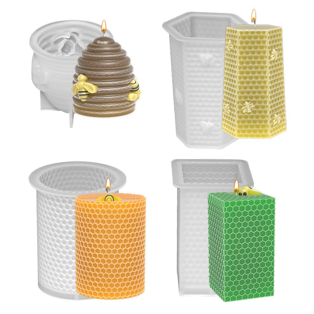 3D Bees Honeycomb Candle Silicone Molds Cake Fondant Mold Hexagon Beehives Resin Plaster Molds Handmade Soap Mould Decor