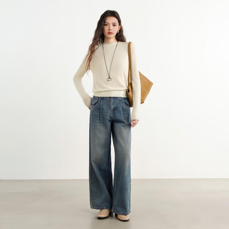 Elva' Island Women's Minimalist Long Sleeve Wool Blend Knit Sweater