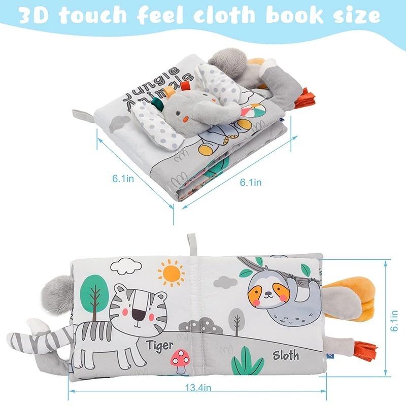 Libro in Stoffa Morbida per Bambini con Pagine Tattili - Carino Libro Sensoriale per Neonati 0-6, 6-12 e 12-18 Mesi con Carta Stropicciata Regalo per Neonato