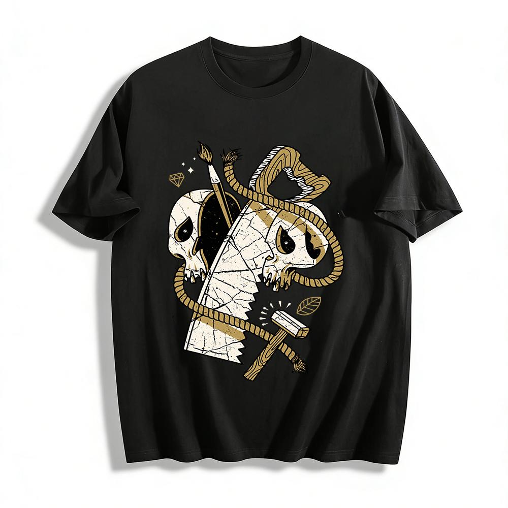 Vintage Dark Skull Tool Print Trendy T-Shirt Unisex Pure cotton T-shirt XXS