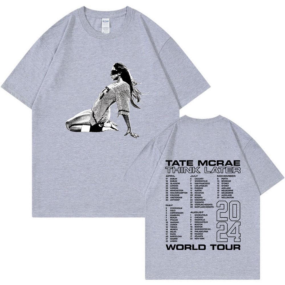 Tate Mcrae The Think Later World Tour 2024 T-skjorte Herre Dame Mote Vintage T-skjorter Harajuku Kortermet Oversized T-skjorter