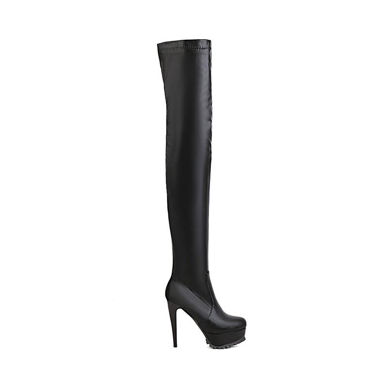 Women's high-heeled boots sexy European and American style fine-heeled waterproof table solid color large-size knee boots