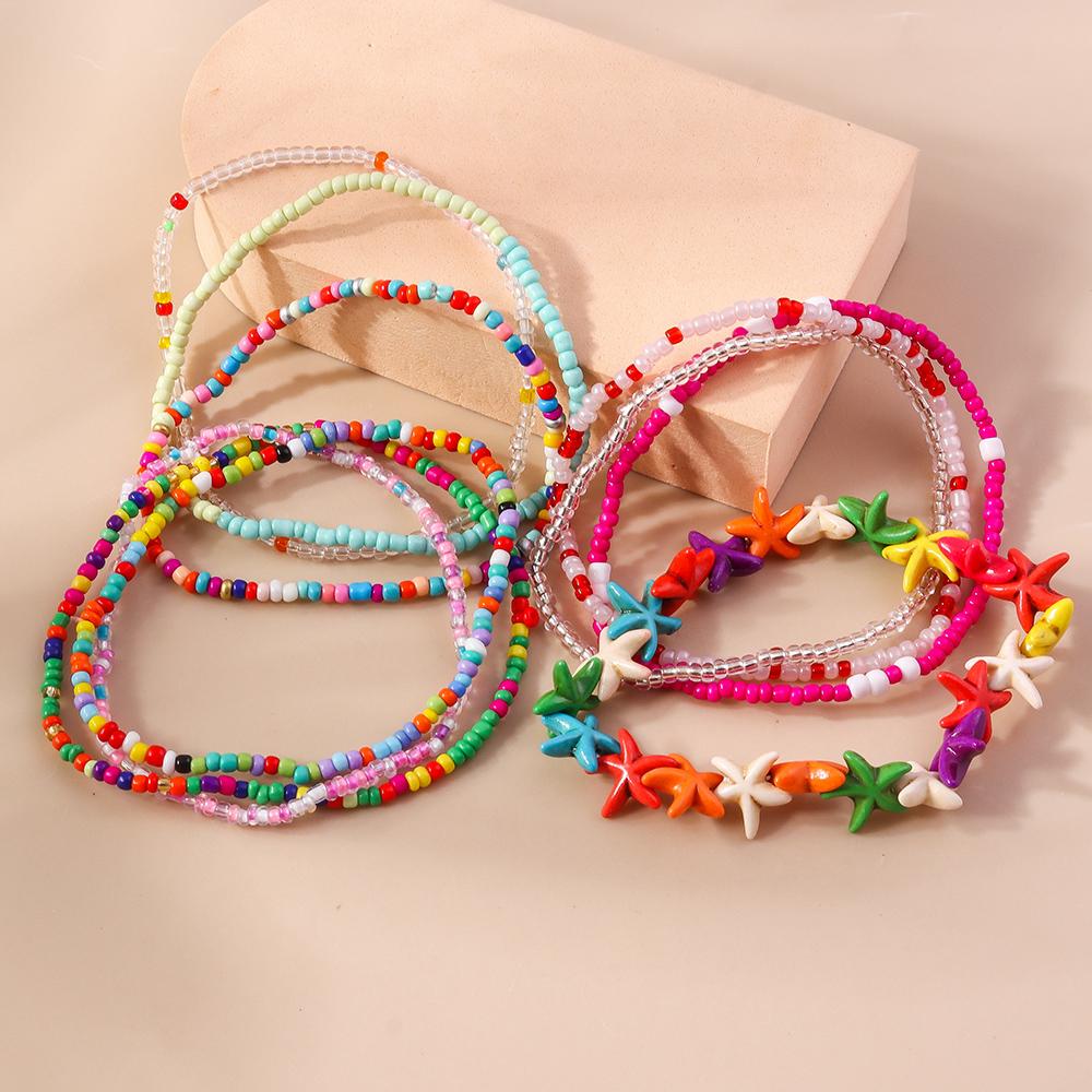10Pcs Bohemian Handmade Colorful Beads Anklets for Women Girls Beaded Starfish Ankle Bracelet Summer Beach Jewelry Gifts