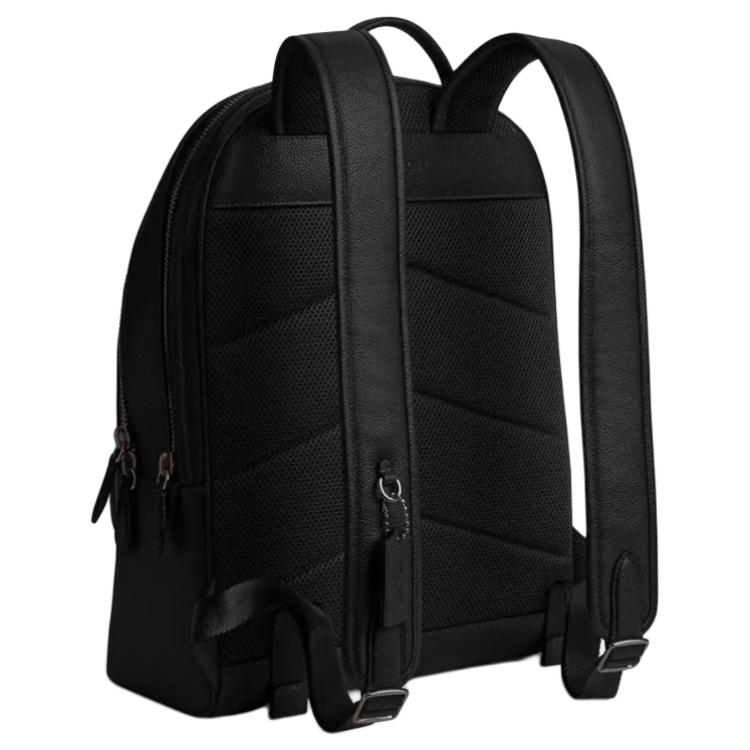 Coach 30 Solid Color Simple Zipper Closure Leather Backpack Large Unisex Backpack Black CV928-BLK