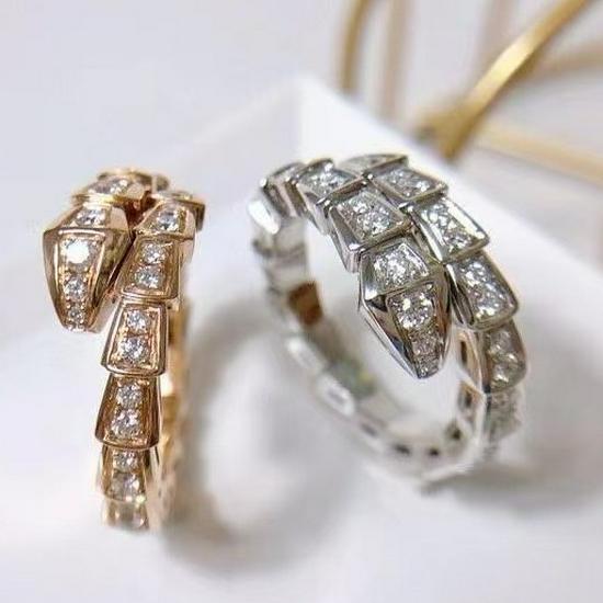 High Version 925 Sterling Silver Two-Row Diamond & Mother-of-Pearl Snake Ring