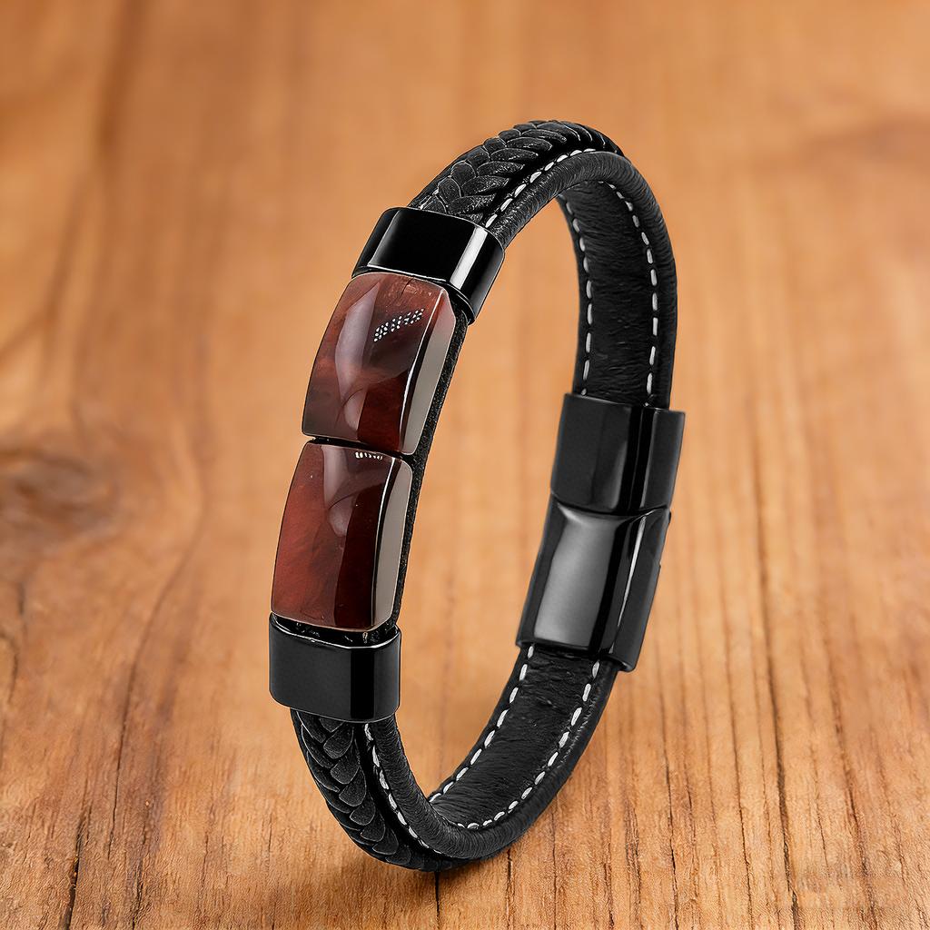 Pulsera de Cuero Trenzado con Piedra Ojo de Tigre Natural para Hombres y Mujeres Metal Negro 2026 Moda Tendencia Joyería de Lujo