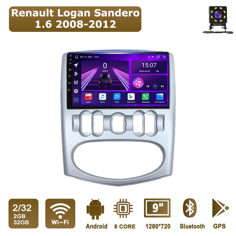 

Android Car-Play Car Radio For Renault Logan Sandero 1.6 2008 -2012 Multimedia Player Head Unit Stereo GPS Navigation BT WIFI,8 CORE ,2+32GB серебряный