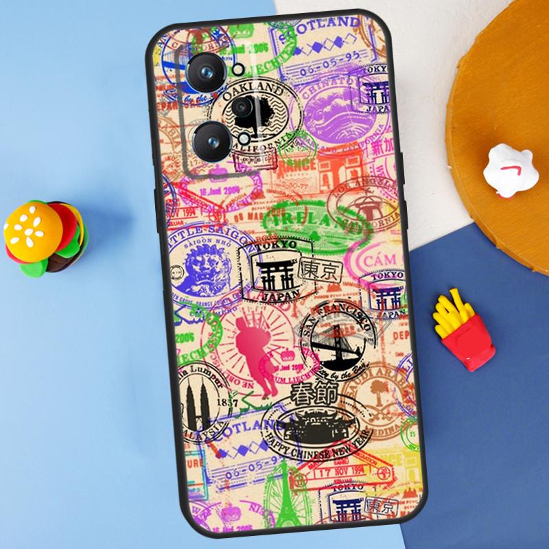 Passport Travel Stamps For Realme GT 6 6T 5 GT7 Pro C61 C75 C55 C51 C21Y C25S C67 C53 13 12 10 11 14 Pro Plus Case